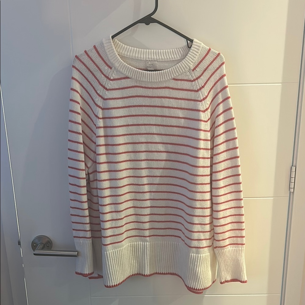 a new day White and Red Striped Sweater